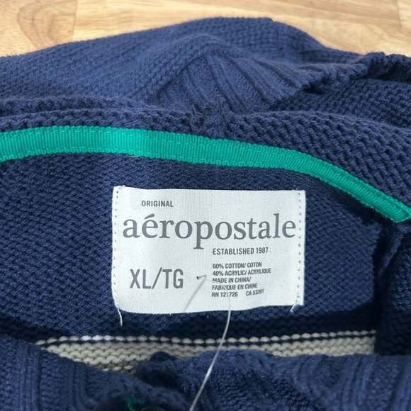NEW Navy Blue  AEROPOSTALE Striped SWEATER Henley HOODIE Size XL X-Large NWT - Picture 6 of 9